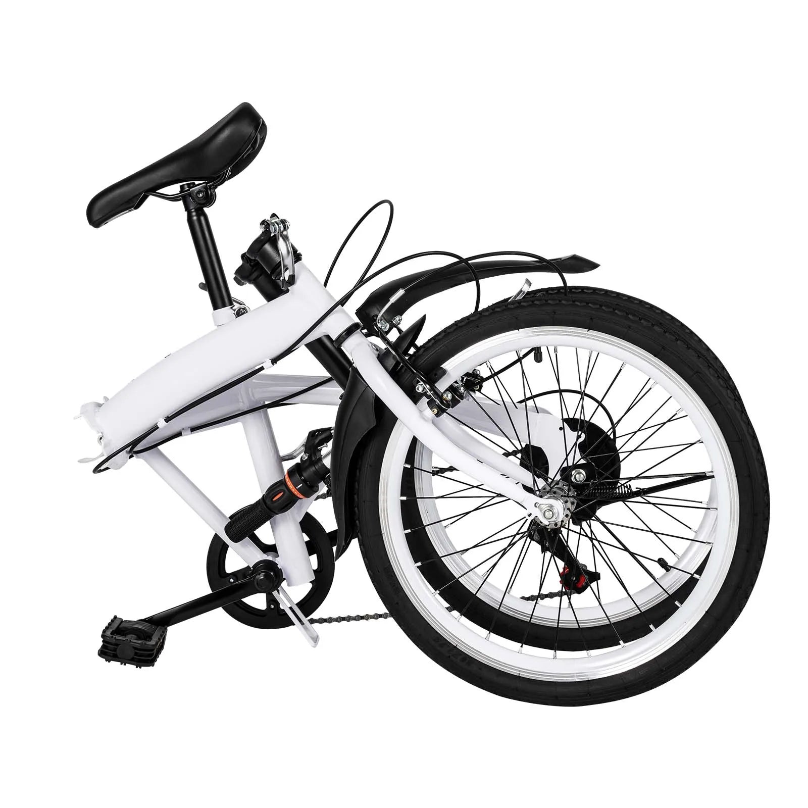White Foldable Bicycle for Kids & Adults (4.6-6.2ft) - 6-Speed, Dual V-Brakes,Portable for Outdoor, Muddy, Mountain Roads