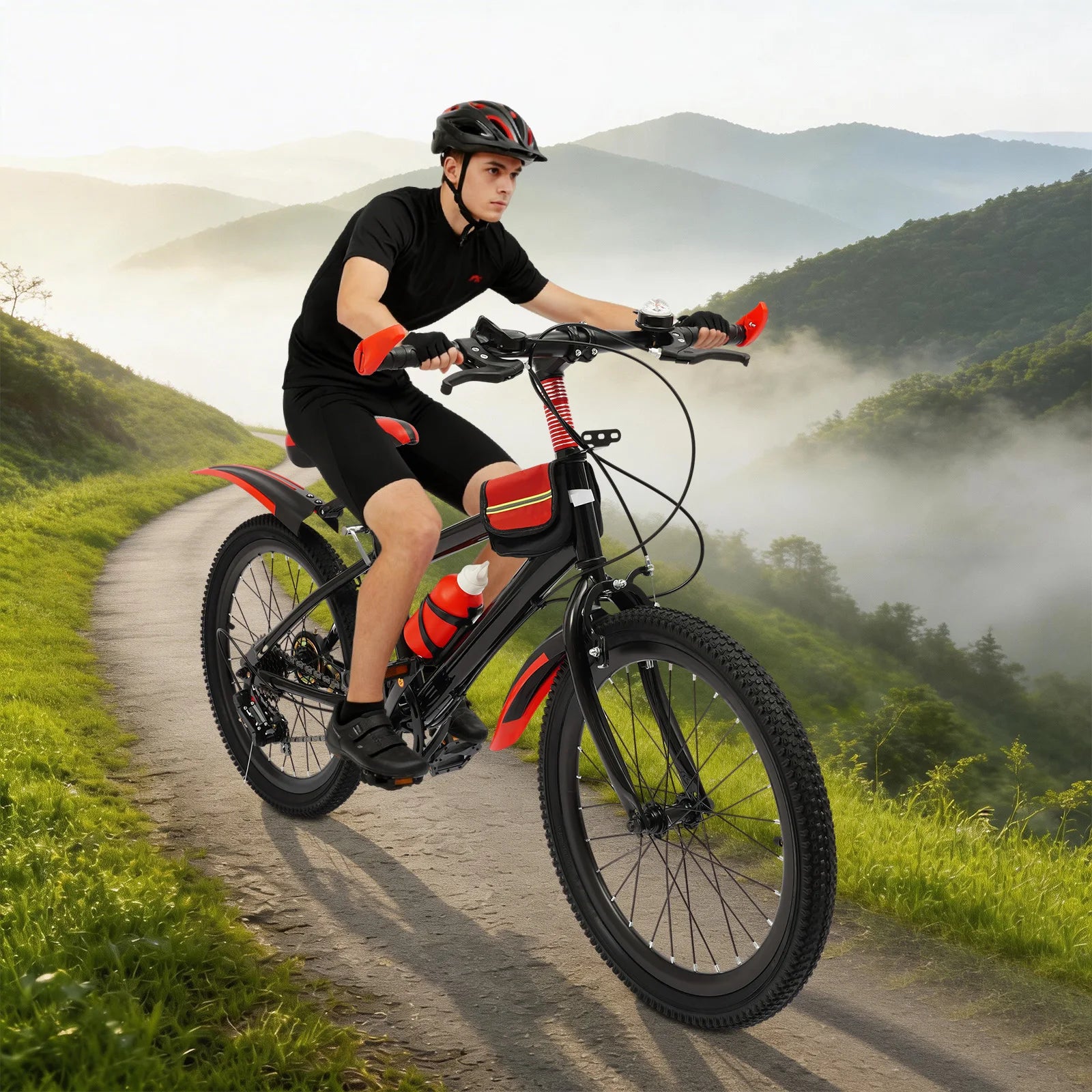 20" Kids Mountain Bike for Boys & Girls Ages 5-12, 7-Speed Transmission, Sturdy Carbon Steel Frame, Adjustable Seat