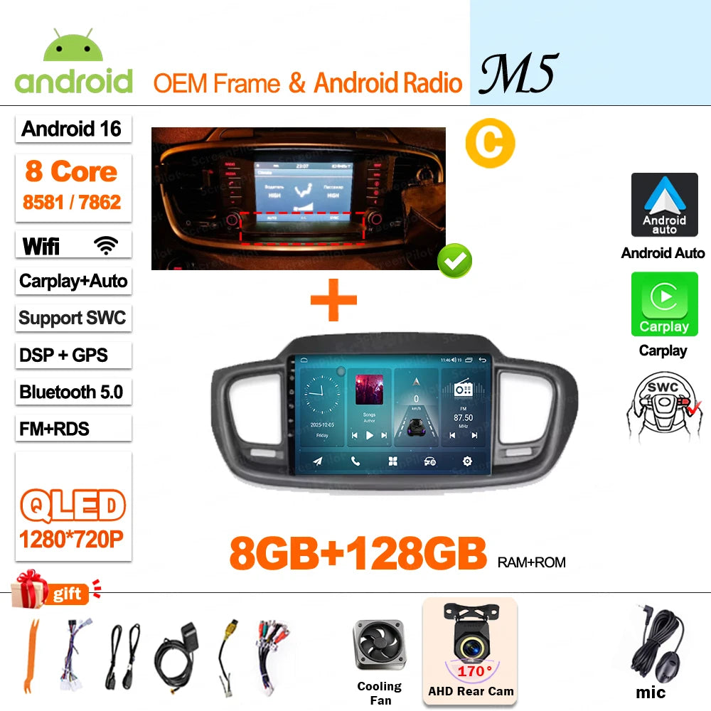 Android 16 Car Radio — Compatible with Kia Sorento | DSP | GPS