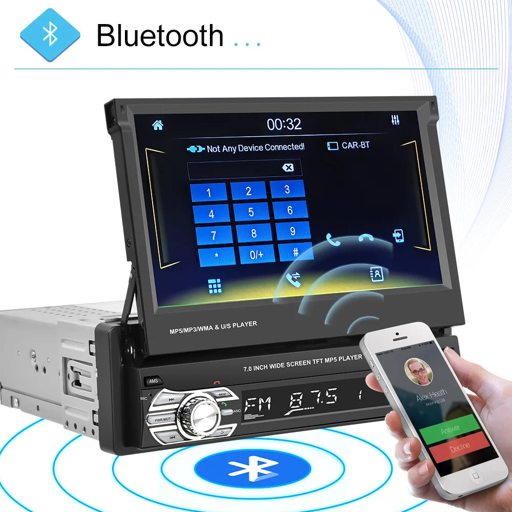 Podofo 1Din — Retractable Screen, CarPlay, Android Auto