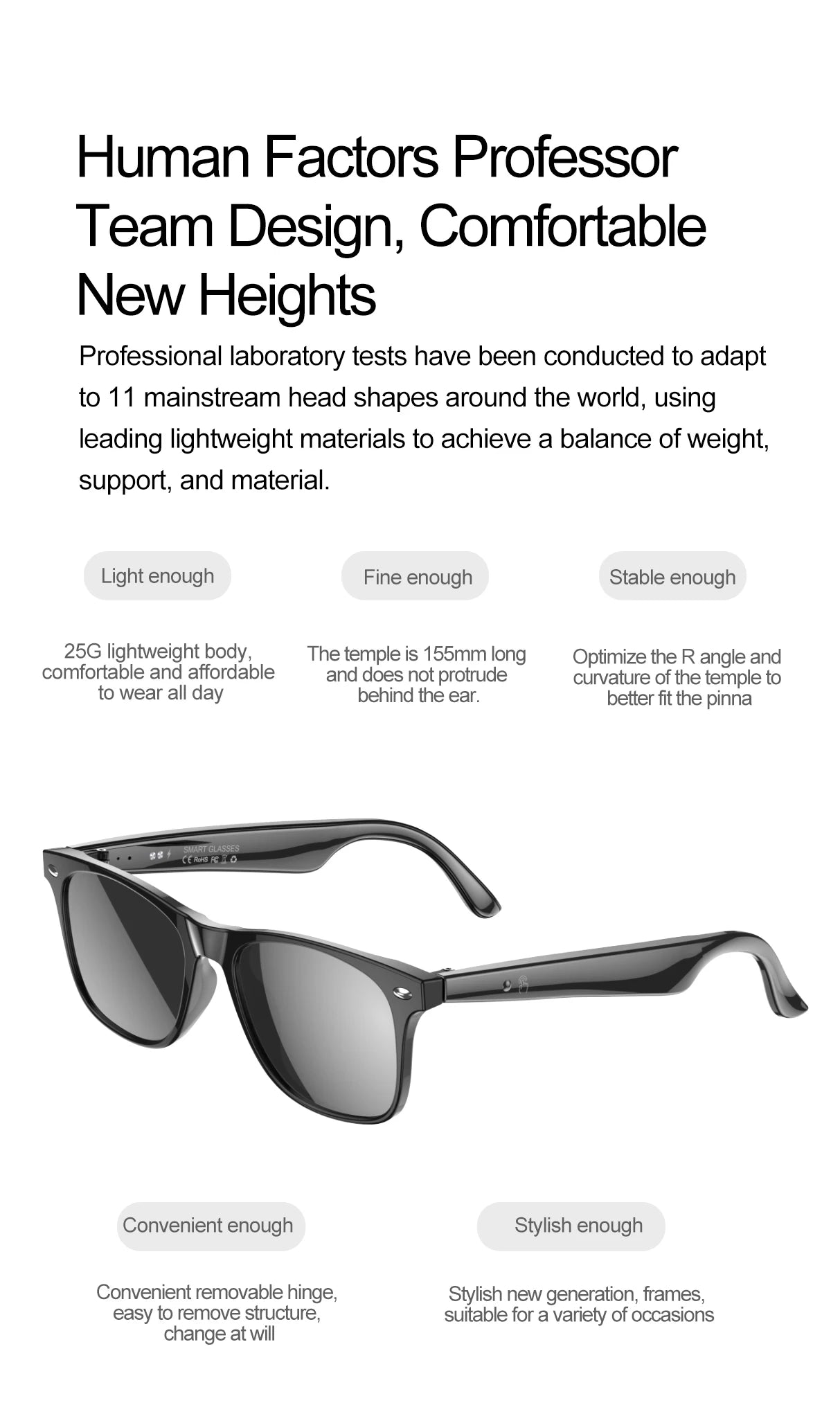 LIGE Smart Glasses – Kabelloses Bluetooth, integriertes Mikrofon, Touch-Steuerung & Übersetzung