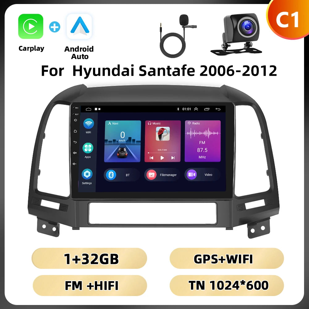 Podofo Hyundai Santa Fe — 8+128G, CarPlay, 4G