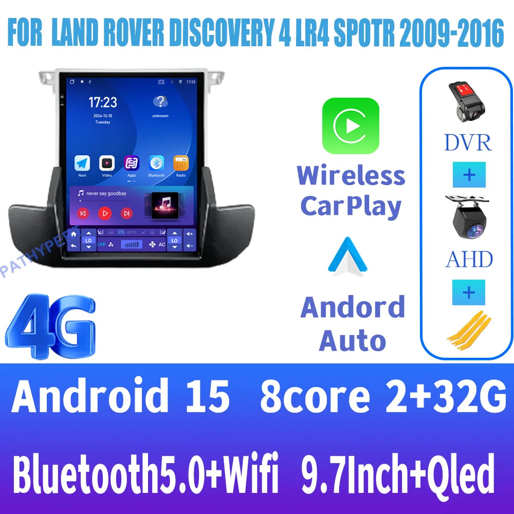 Autoradio Android 15 — Land Rover Discovery 4 LR4 2009-2016, CarPlay, GPS, Wi-Fi 4G