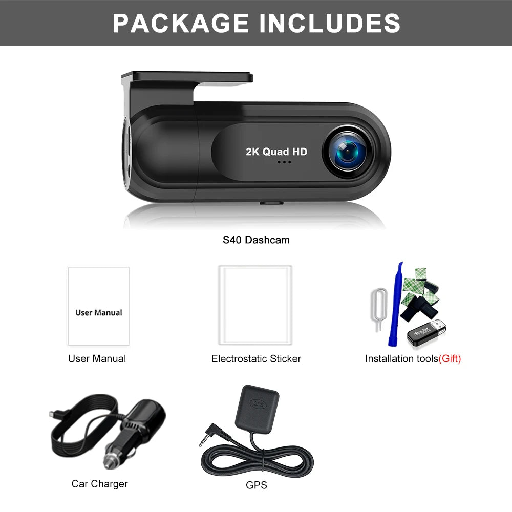 Kocam 2K Dash Cam — WiFi, GPS, Night Vision