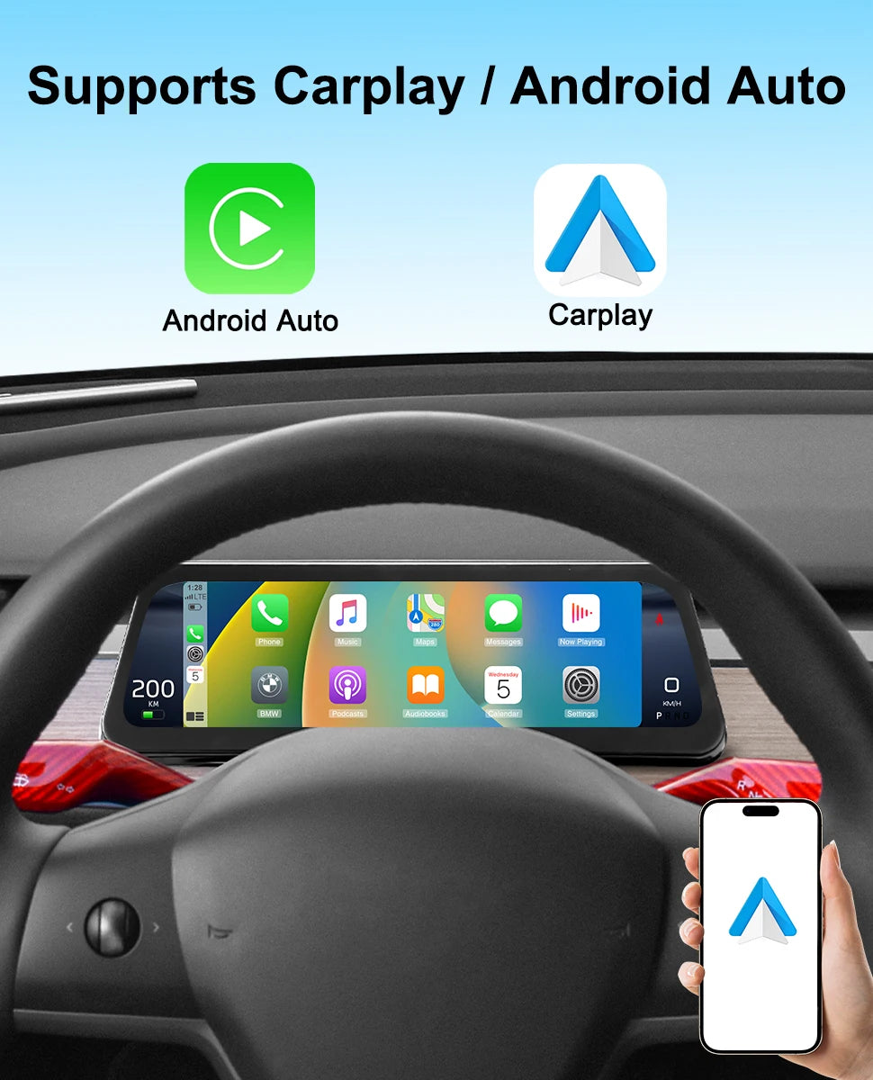 For Tesla Display 9.6 Inches New HUD For Model 3 2016-2023 & Model Y 2020-2024 Support Multiple Languages Carplay Android Auto