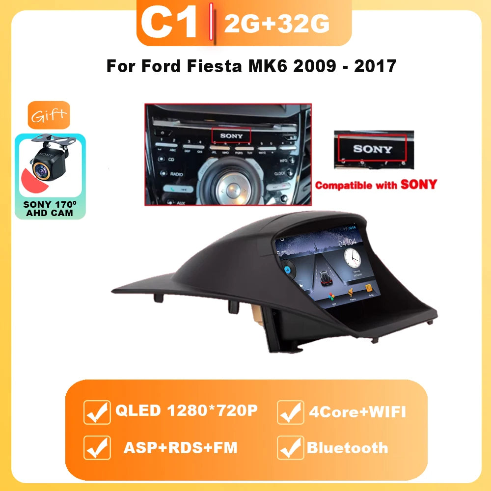 12.3" Android 15 Car Radio — Compatible with Ford Fiesta | QLED | 4G