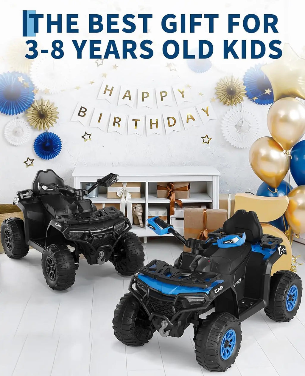 12V Kids Ride On ATV Car w/Parent Remote Control, Spring Suspension, LED Lights, Bluetooth, Off-Road Vehicle Toys for Boys&Girls