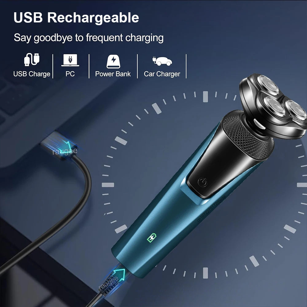 Electrical Rotary Shaver for Men Rechargeable Washable Beard Shaver 3-in-1 Electric Shaver Hair Clipper Nose Hair Trimmer