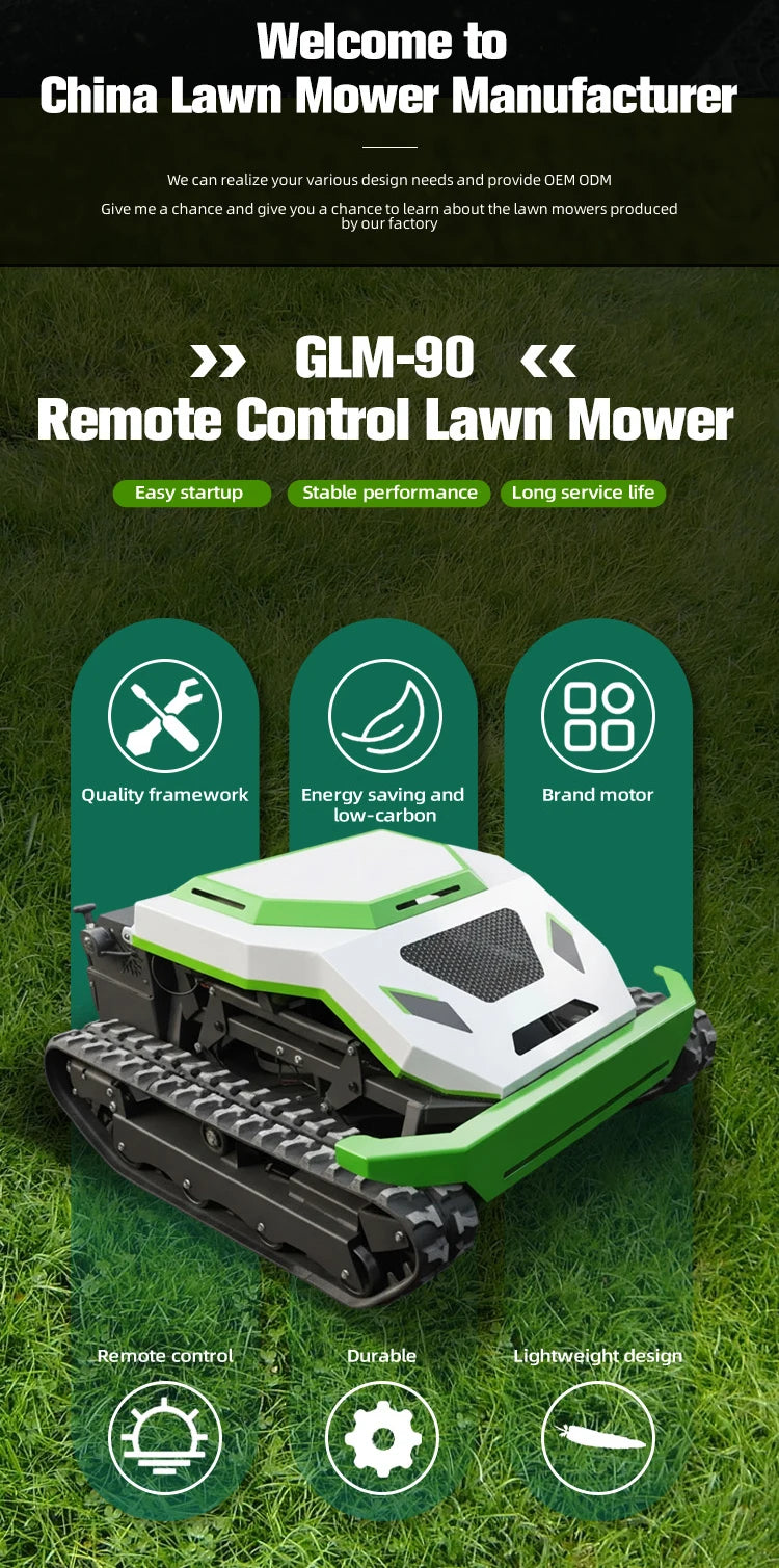 Cordless Tracked Lawn Mower with Obstacle Detection And GPS Remote Control for Rough Terrain Commercial Farm Use