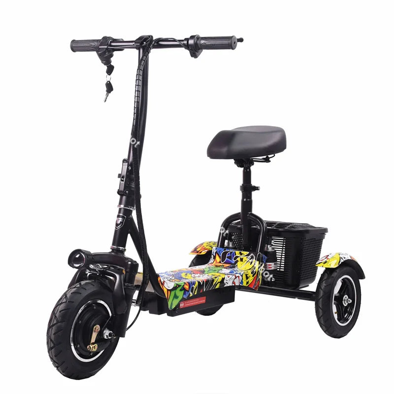 500W Electric Scooter For Elderly Small Foldable With Colorful Pedals/Basket/Handle Foldable Electric Tricycle 3 Wheels Adult