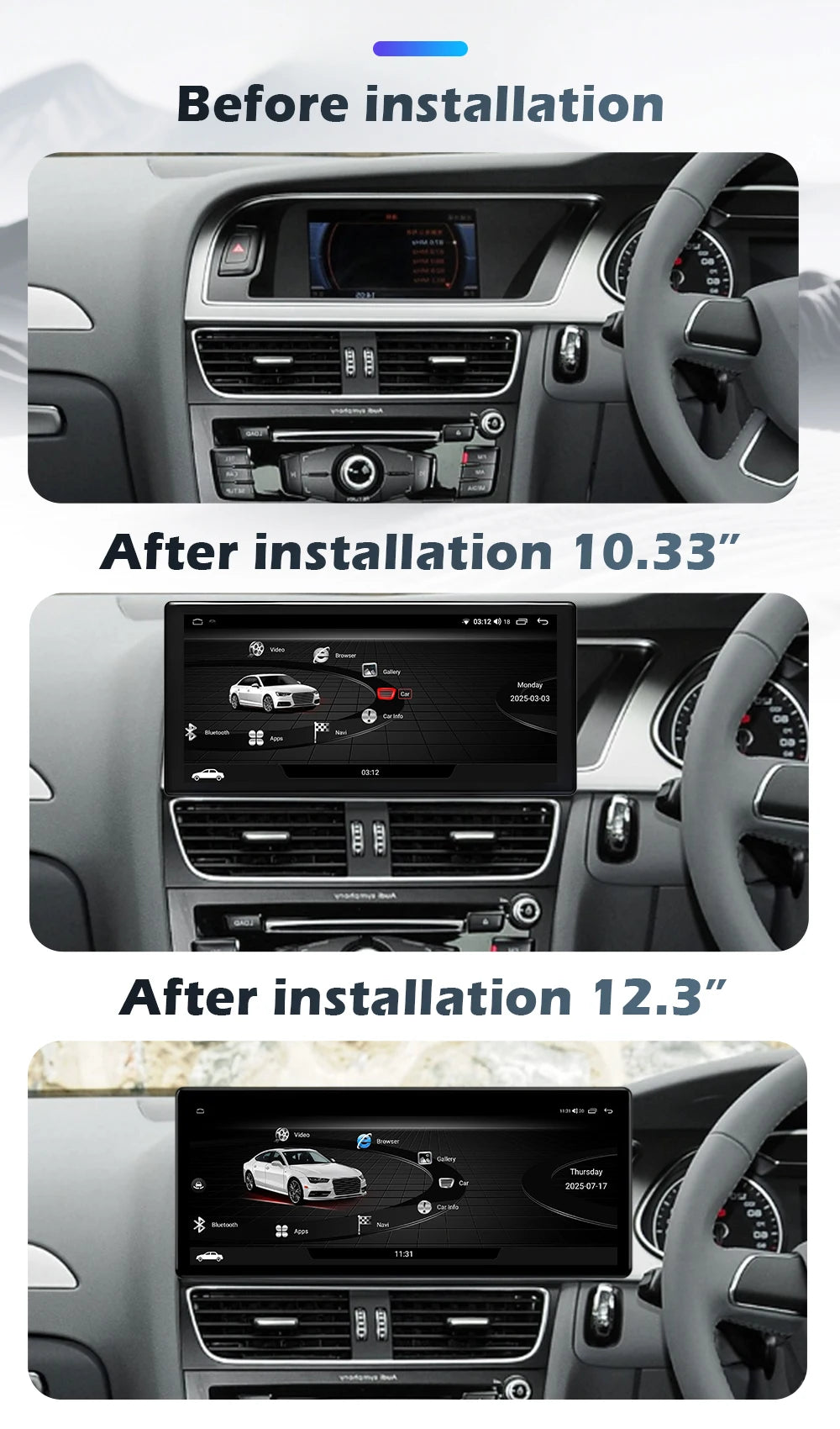 Audi A4/A5 Android 16 — Wireless CarPlay, QLED