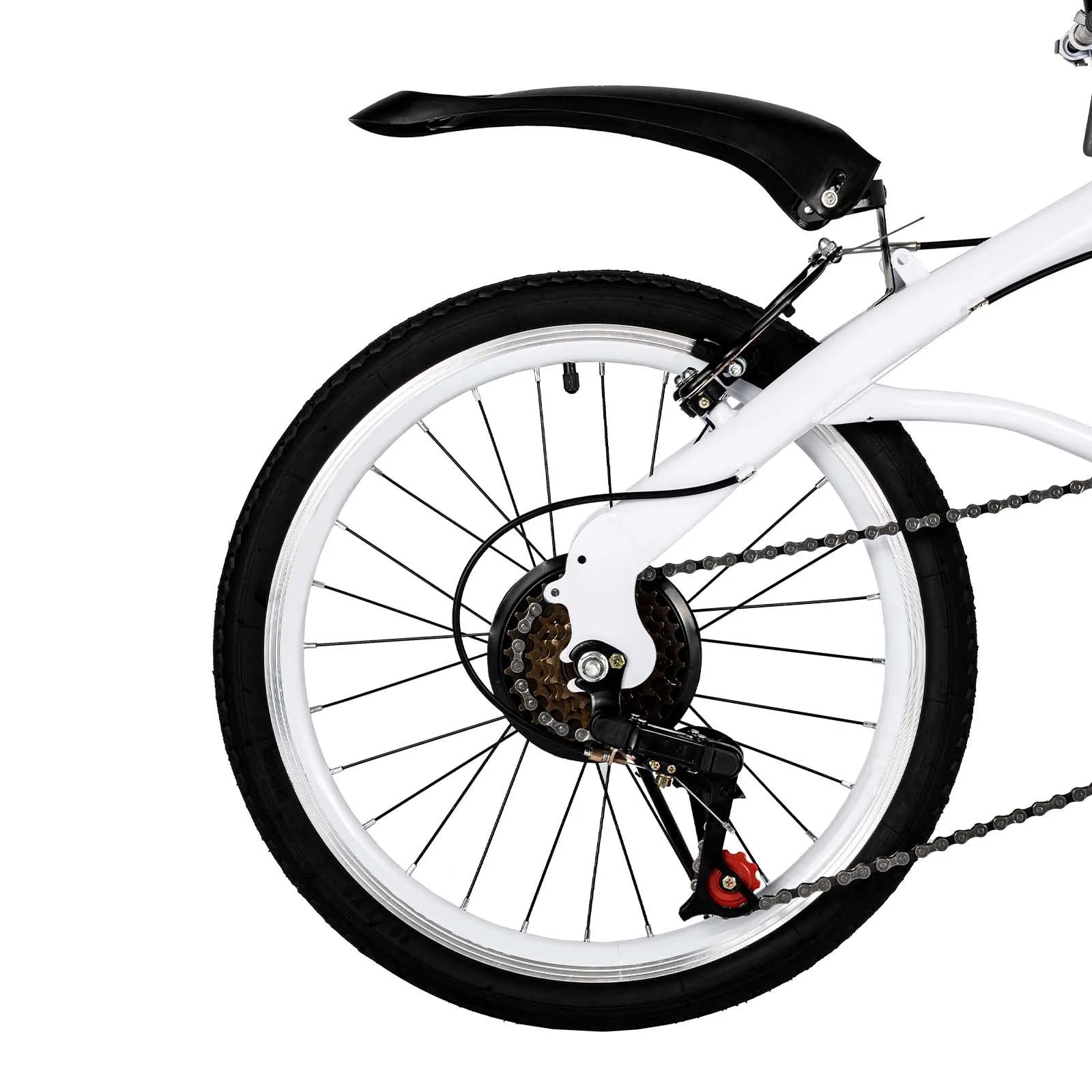 White Foldable Bicycle for Kids & Adults (4.6-6.2ft) - 6-Speed, Dual V-Brakes,Portable for Outdoor, Muddy, Mountain Roads