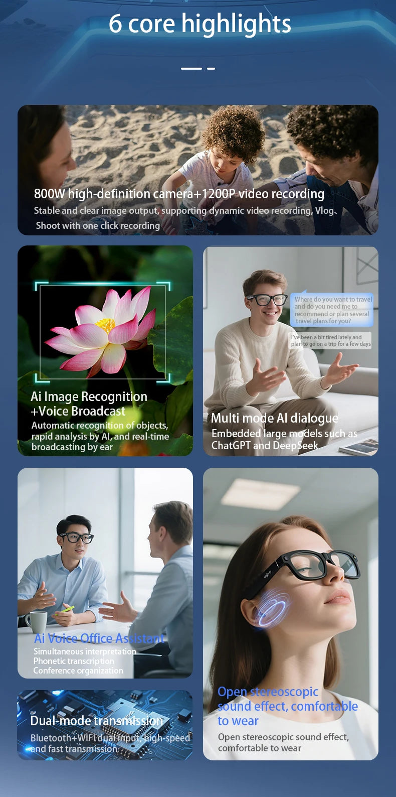 Blackview BV100 Glasses — HD Camera, Noise Cancelling