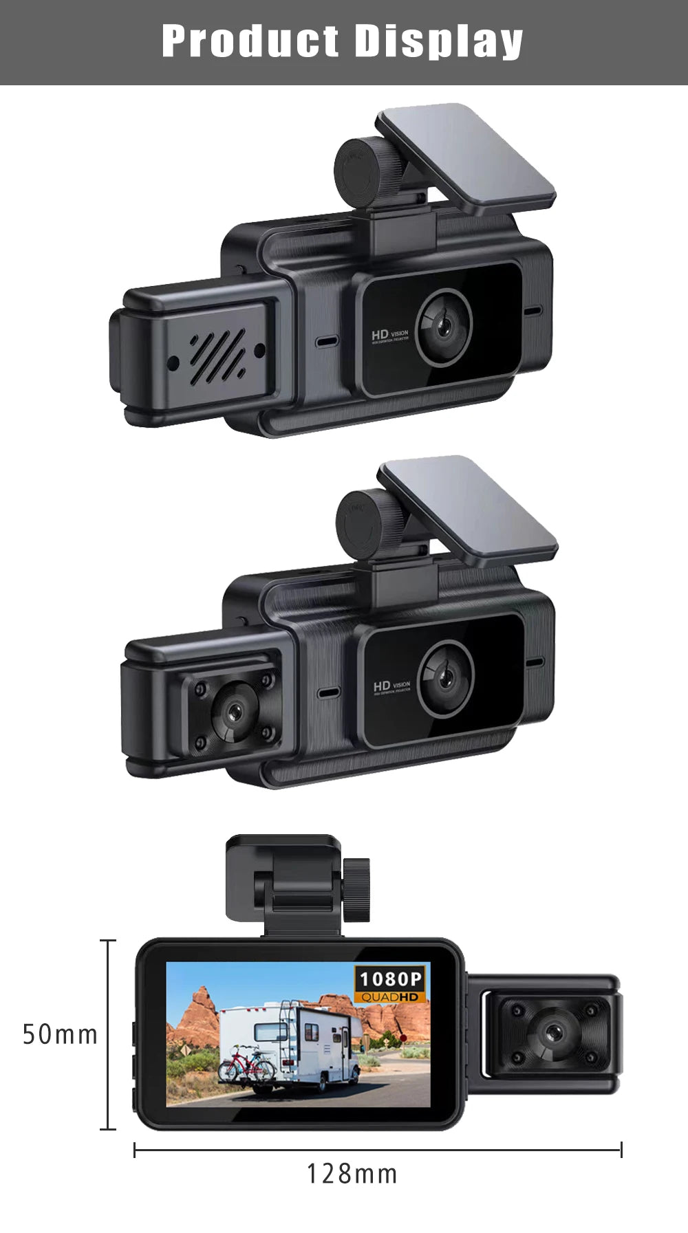 WiFi 3-Channel Dash Cam — 1080P, Cabin Lens