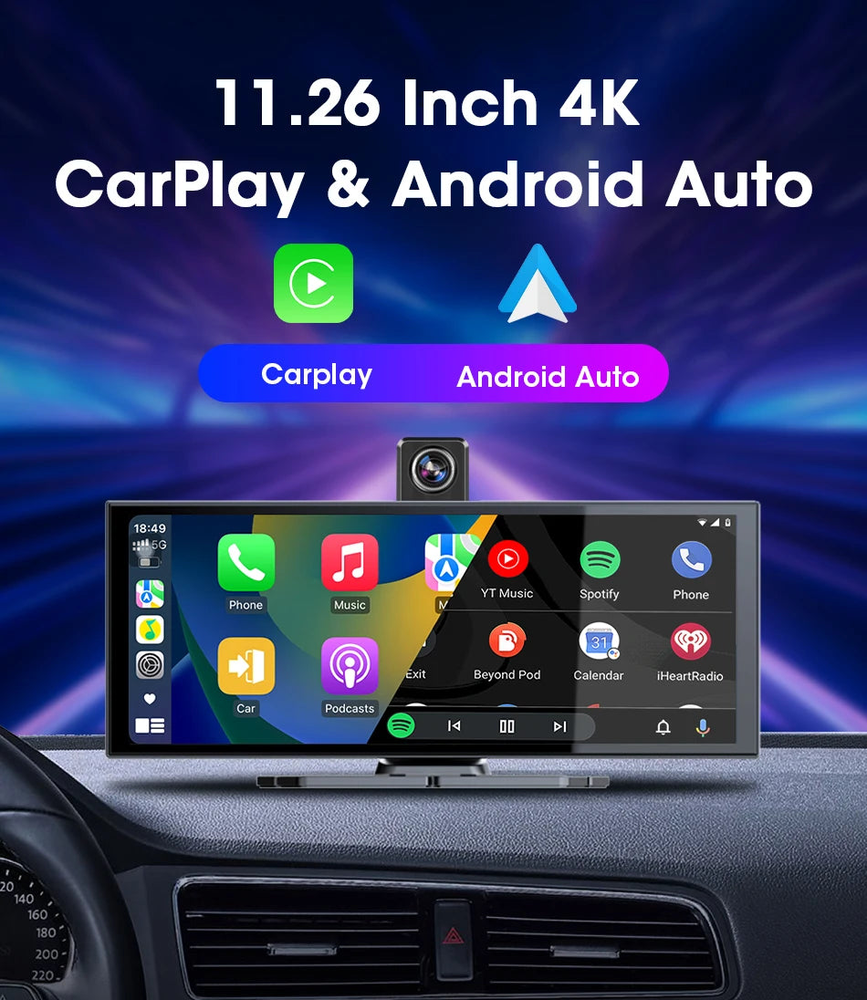 4K Dash Cam — Wireless CarPlay, Dual Lens