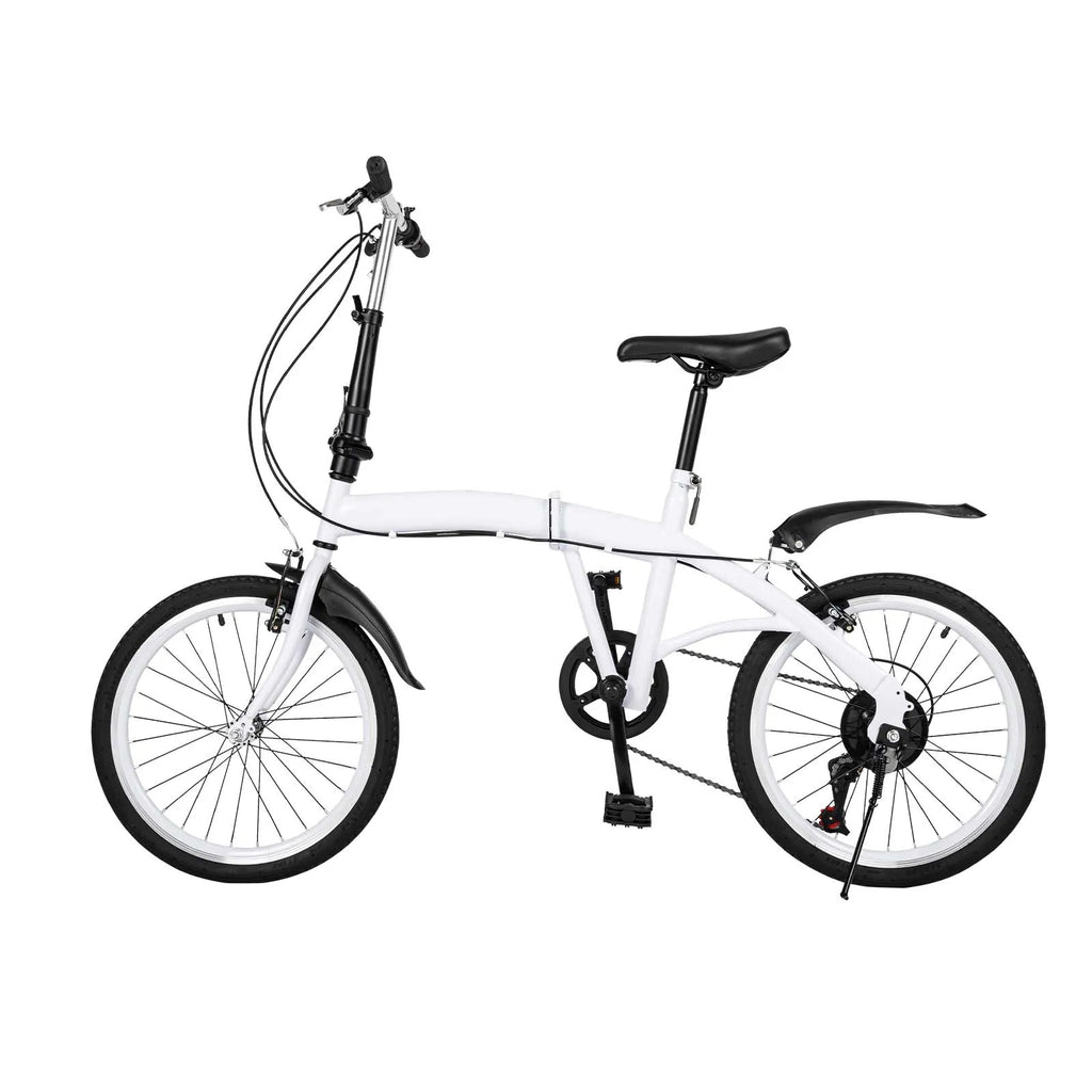 White Foldable Bicycle for Kids & Adults (4.6-6.2ft) - 6-Speed, Dual V-Brakes,Portable for Outdoor, Muddy, Mountain Roads