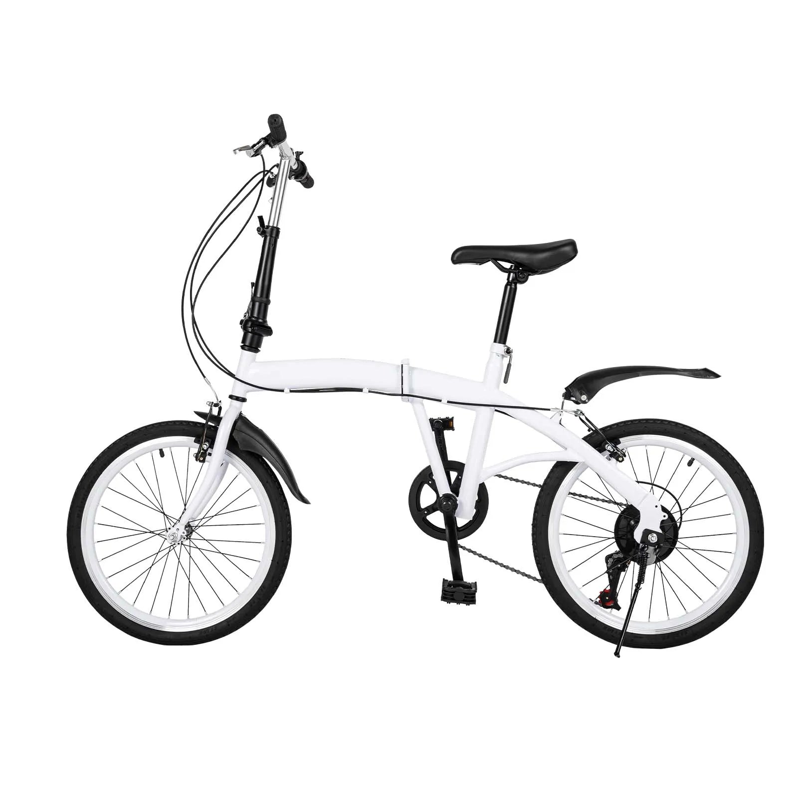 White Foldable Bicycle for Kids & Adults (4.6-6.2ft) - 6-Speed, Dual V-Brakes,Portable for Outdoor, Muddy, Mountain Roads