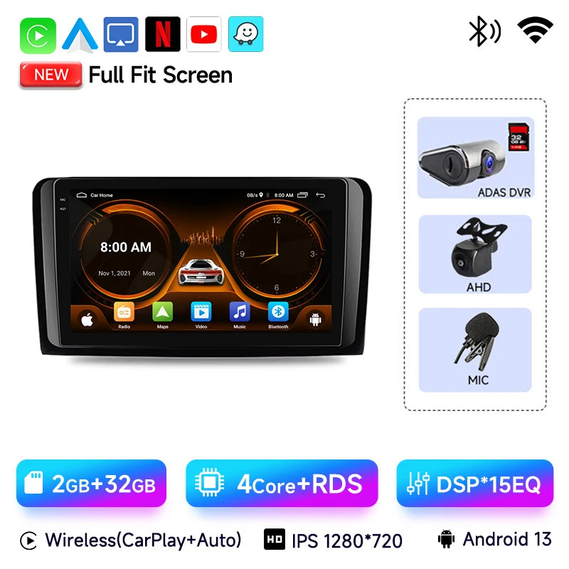 Mercedes W164 Android 14 — CarPlay, 2 Din, GPS