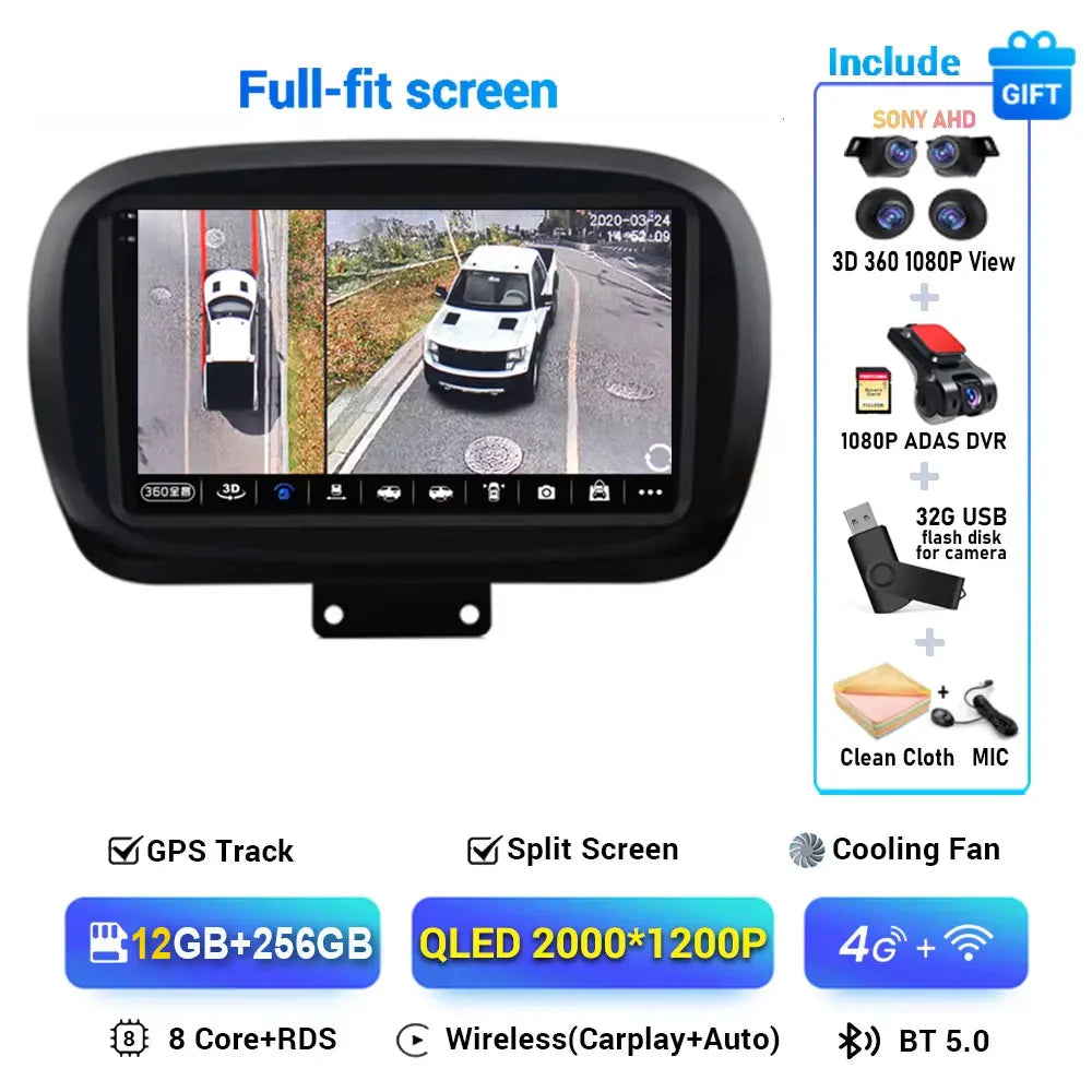 Android 15 Car Radio — Compatible with Fiat 500X | 2K QLED | AI Voice