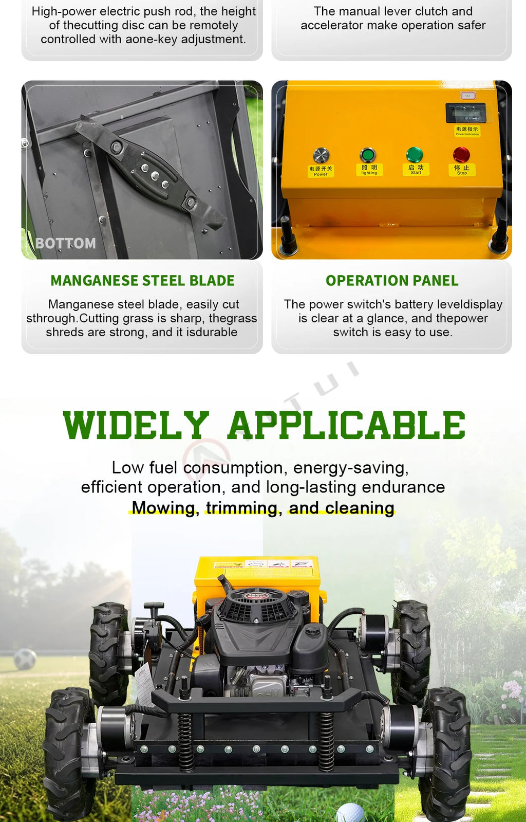 Wireless Remote Control Crawler Lawn Mower For Sloped Garden Farm Grass Cutting High Power Low Vibration Customizec