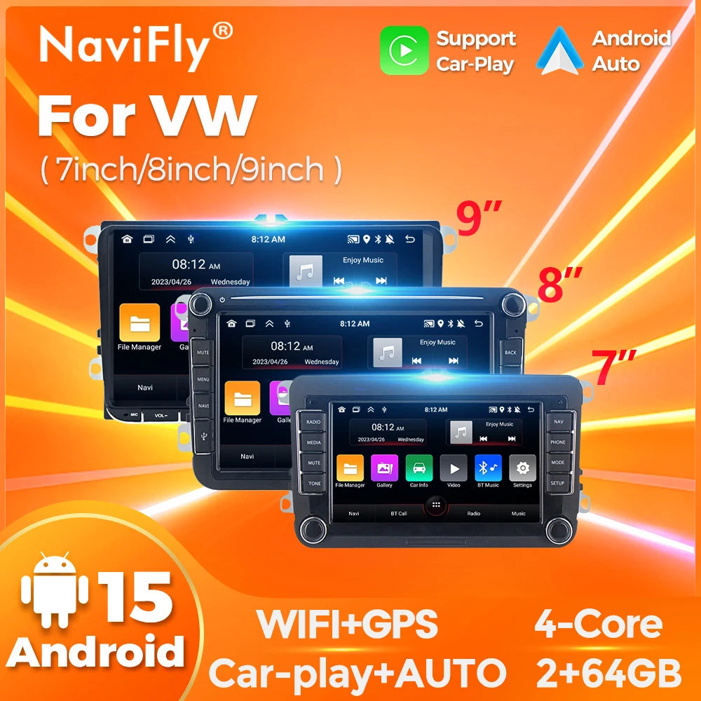 VW Android 15 Radio — BT GPS, Car Multimedia