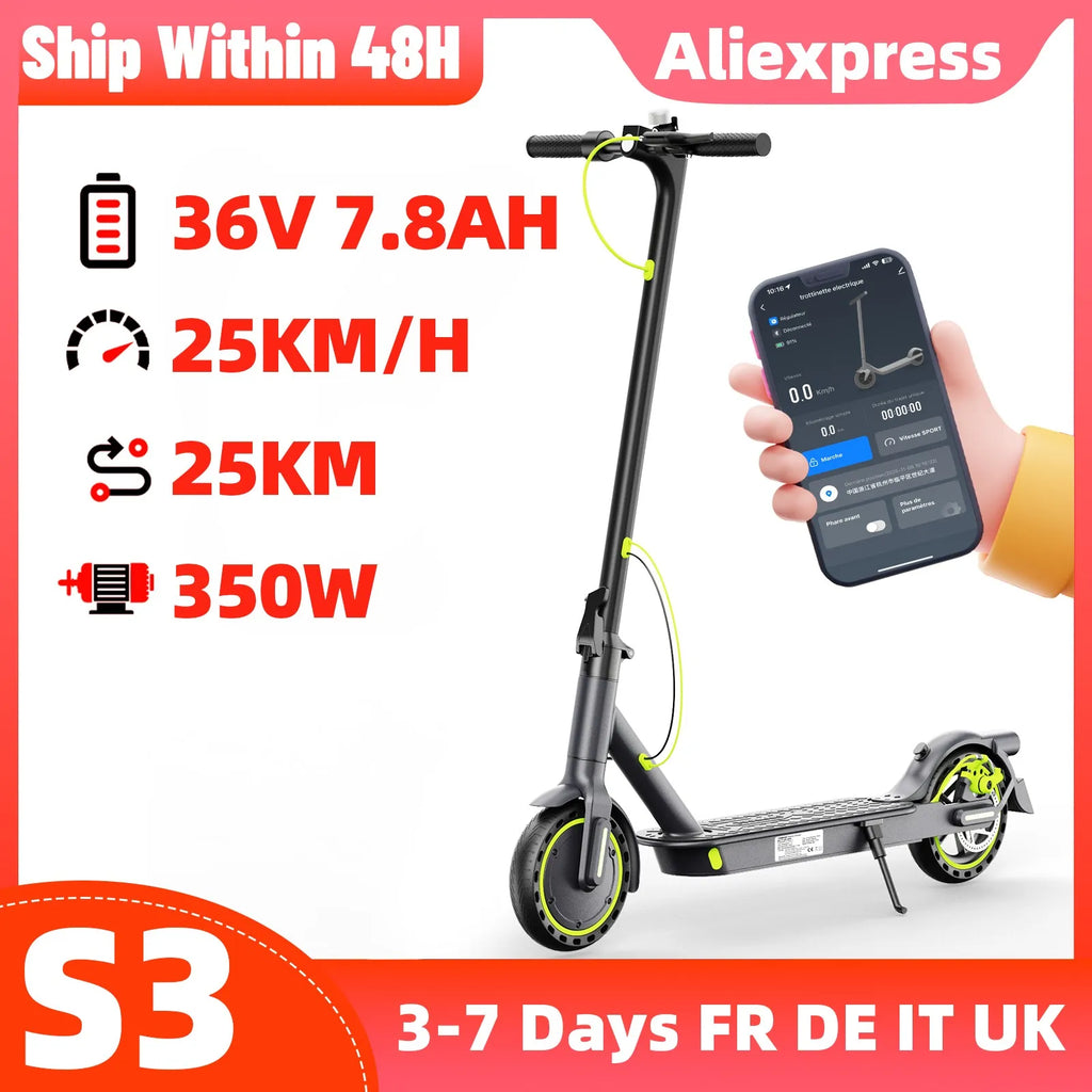 TODIMART S3 350W Portable Electric Scooter for Adults Fast Commuter e scooter with APP 36V 7.8Ah APP 25km/h 8.5'' Solid Tires