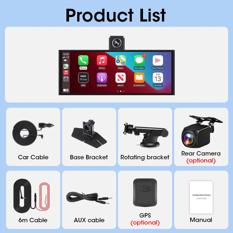 4K Dash Cam — Wireless CarPlay, Dual Lens