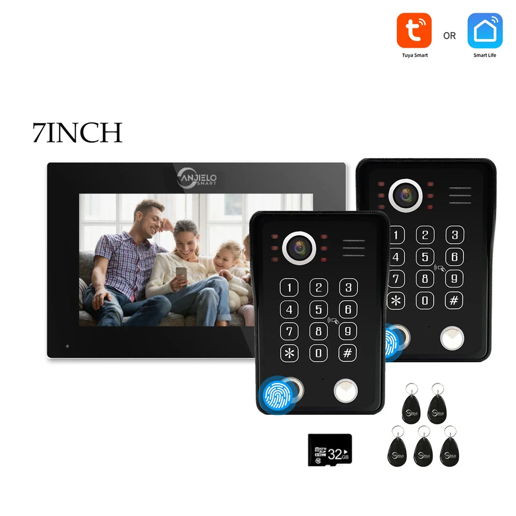 Anjielo Tuya 1080P 7/10 Zoll Touch-Monitor Fingerabdruck-Entsperrung Video-Gegensprechanlage Türklingel-Sicherheitssystem für Villen und Eigenheime