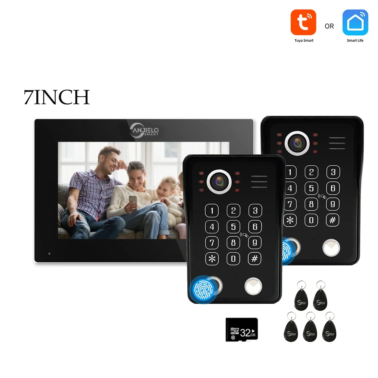 Système de sécurité interphone vidéo avec déverrouillage par empreinte digitale Anjielo tuya 1080P moniteur tactile 7/10 pouces pour villa et maison