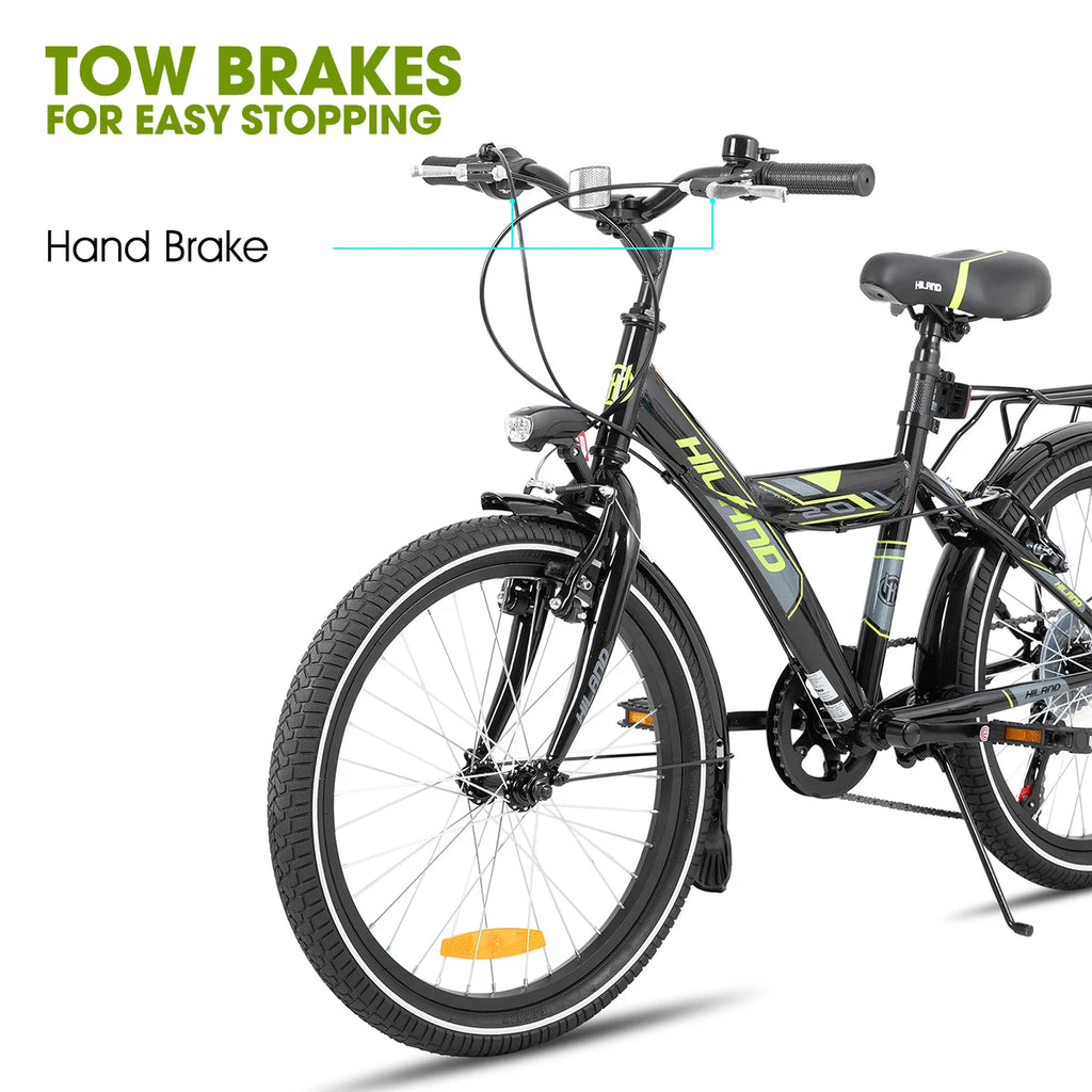 HILAND 20/24 Inch Kids Bike with Rear Rack, 6-Speed Gears Kids Bike with Hand Brakes, Children's Bicycle with Kickstand