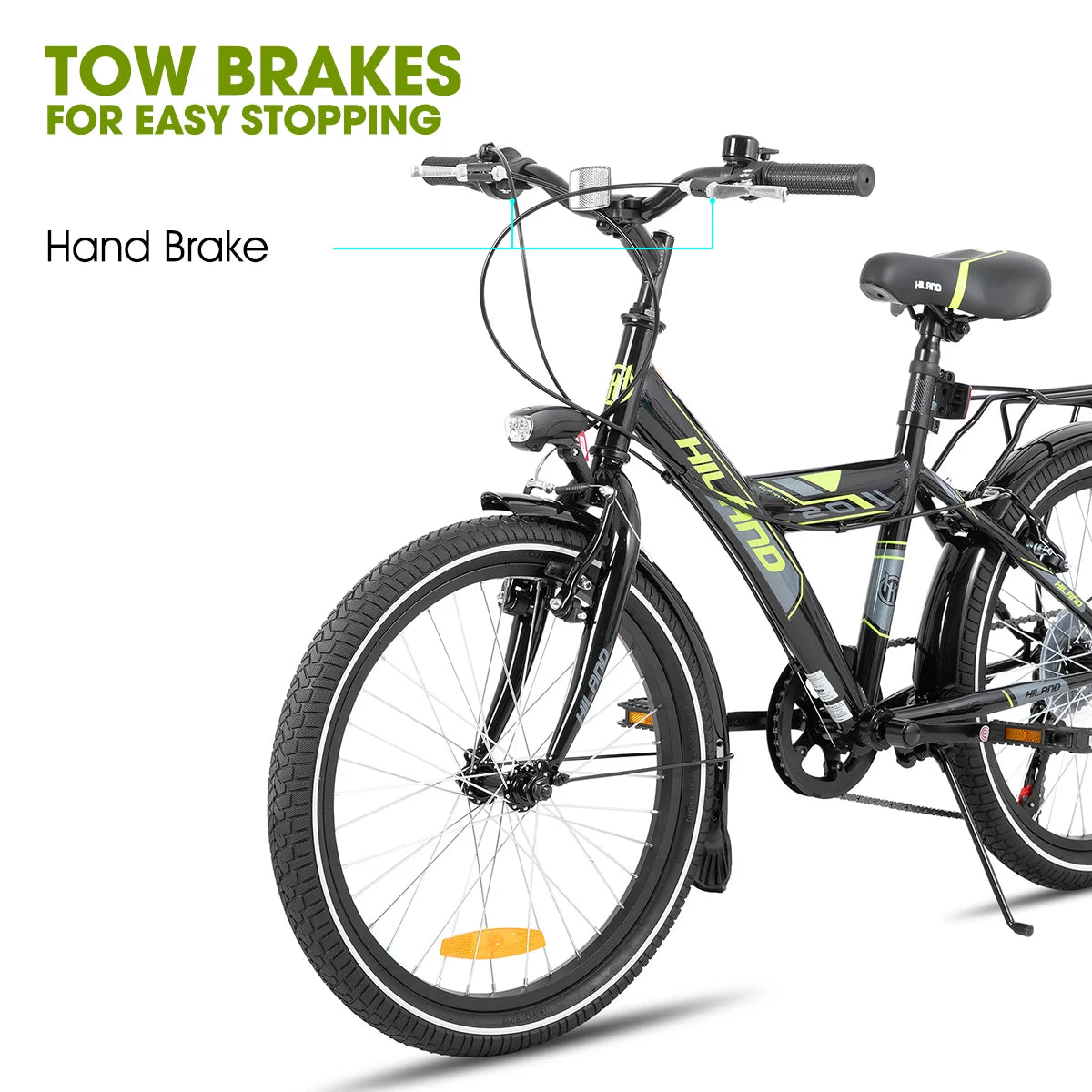 HILAND 20/24 Inch Kids Bike with Rear Rack, 6-Speed Gears Kids Bike with Hand Brakes, Children's Bicycle with Kickstand