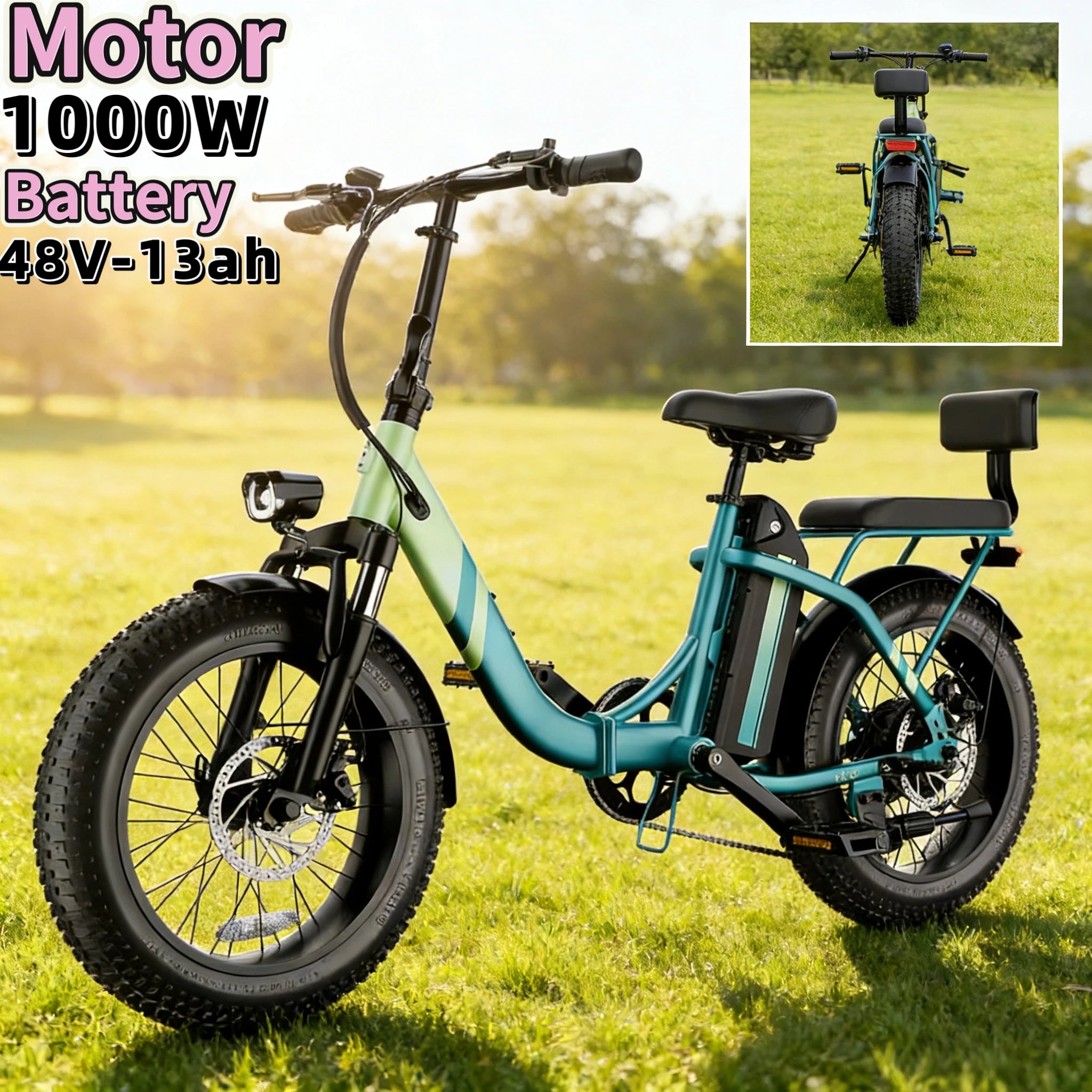 Foldable Parent E-Bike — 1000W, Removable Battery