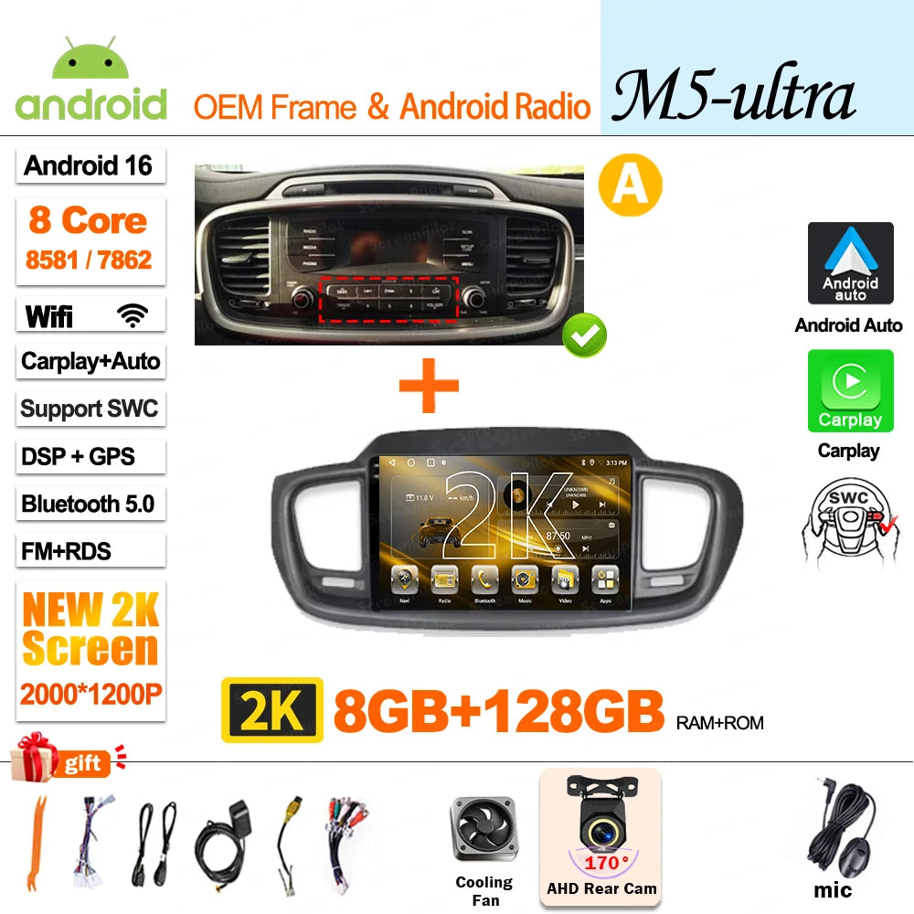 Android 16 Car Radio — Compatible with Kia Sorento | DSP | GPS