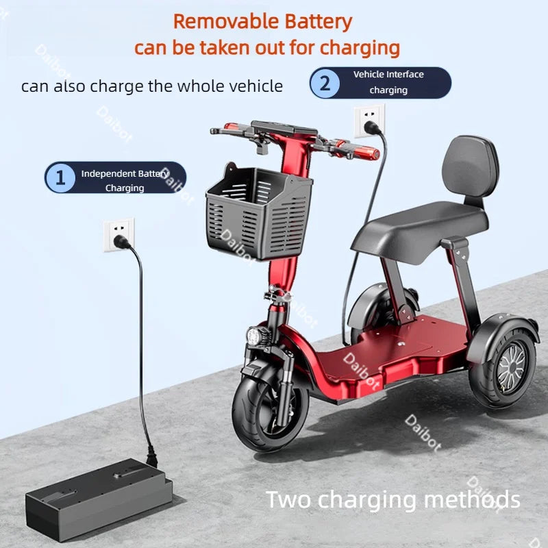 Family 3 Wheel Foldable Mobility Scooter For Seniors Anti-Theft Alarm 2 Seat Long Range 1000W Small Electric Tricycle Folding