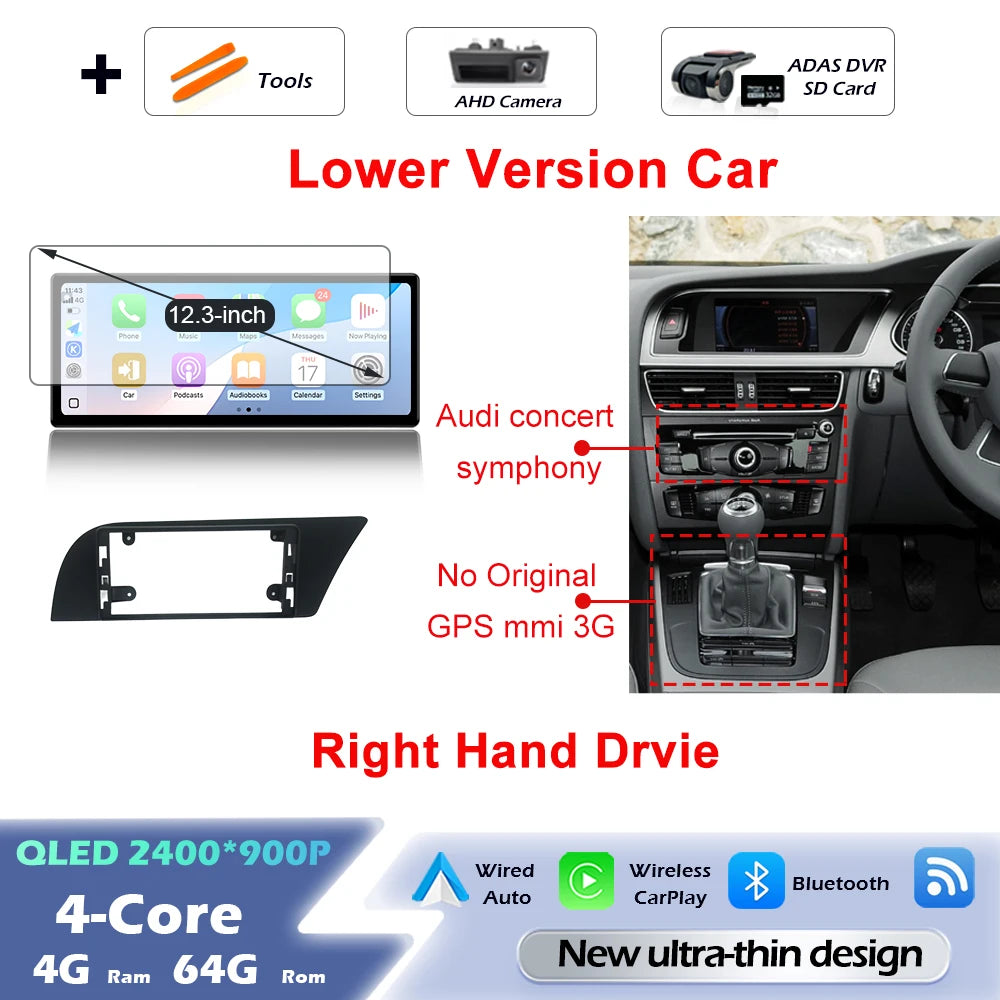 Audi A4/A5 Android 16 — Wireless CarPlay, QLED