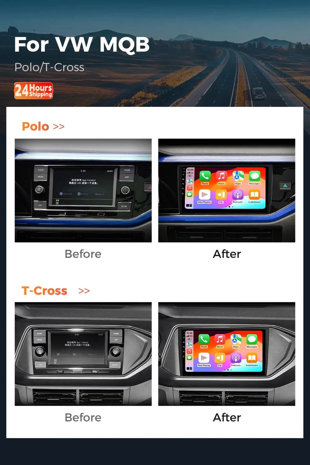 VW Polo/Jetta — Android 15, 2K QLED