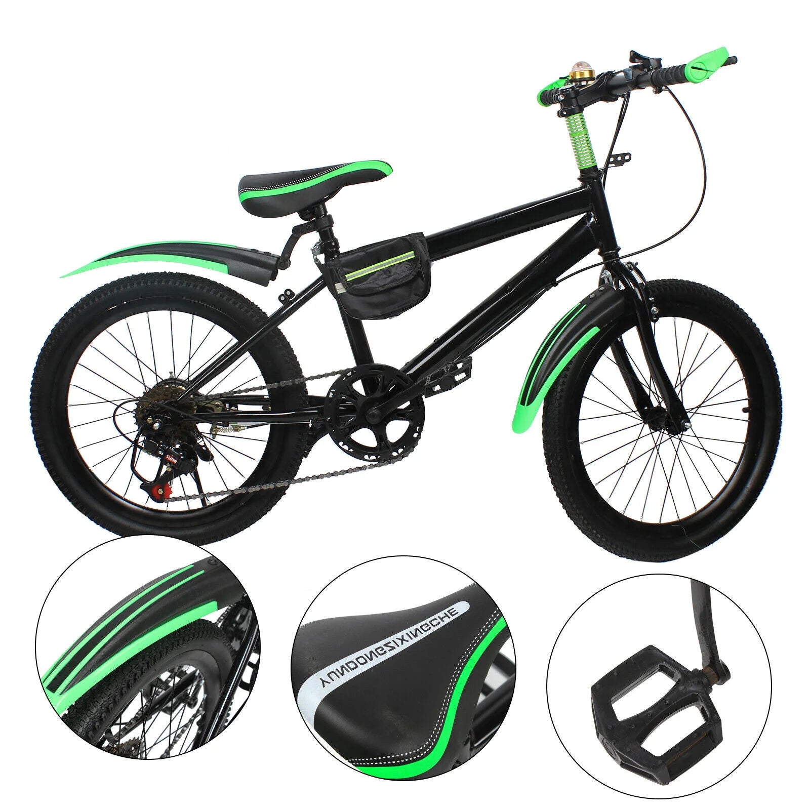 20 Inch Kids Bike Children Bicycle for Boys Girls Ages 8-12 Years Old, MTB Mountain Bike 7 Speed City Bike, GREEB/RED