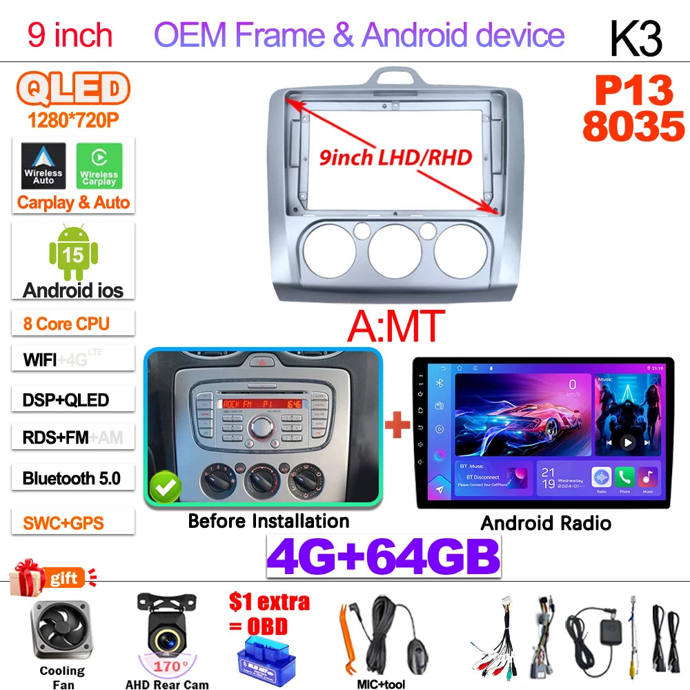 Ford Focus Android 15 — Wireless CarPlay, WiFi