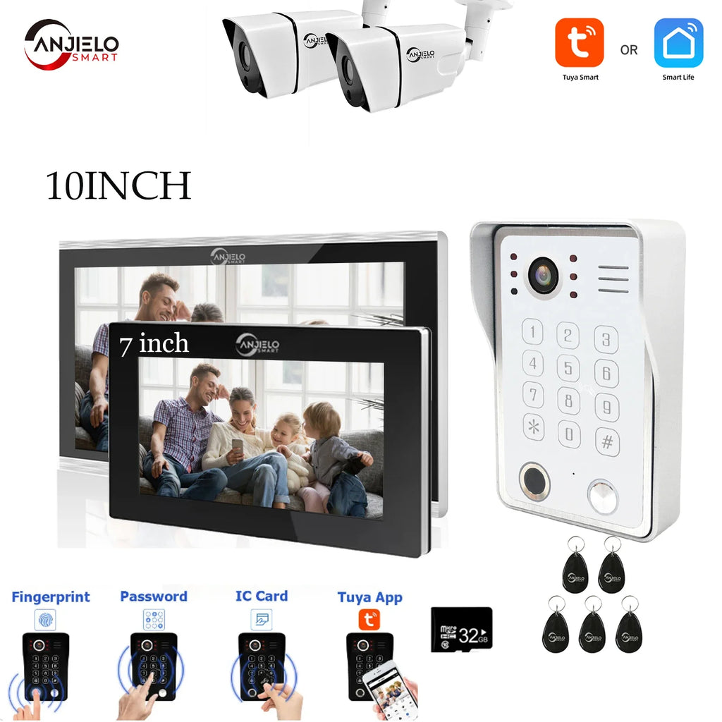 Anjielo Tuya 1080P 7/10 Zoll Touch-Monitor Fingerabdruck-Entsperrung Video-Gegensprechanlage Türklingel-Sicherheitssystem für Villen und Eigenheime