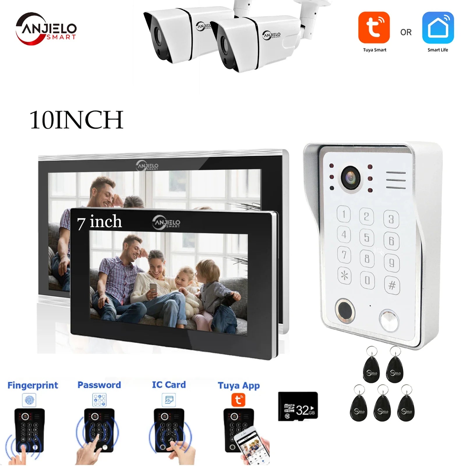 Anjielo Tuya 1080P 7/10 Zoll Touch-Monitor Fingerabdruck-Entsperrung Video-Gegensprechanlage Türklingel-Sicherheitssystem für Villen und Eigenheime