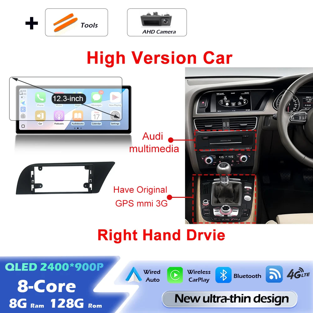 Audi A4/A5 Android 16 — Wireless CarPlay, QLED