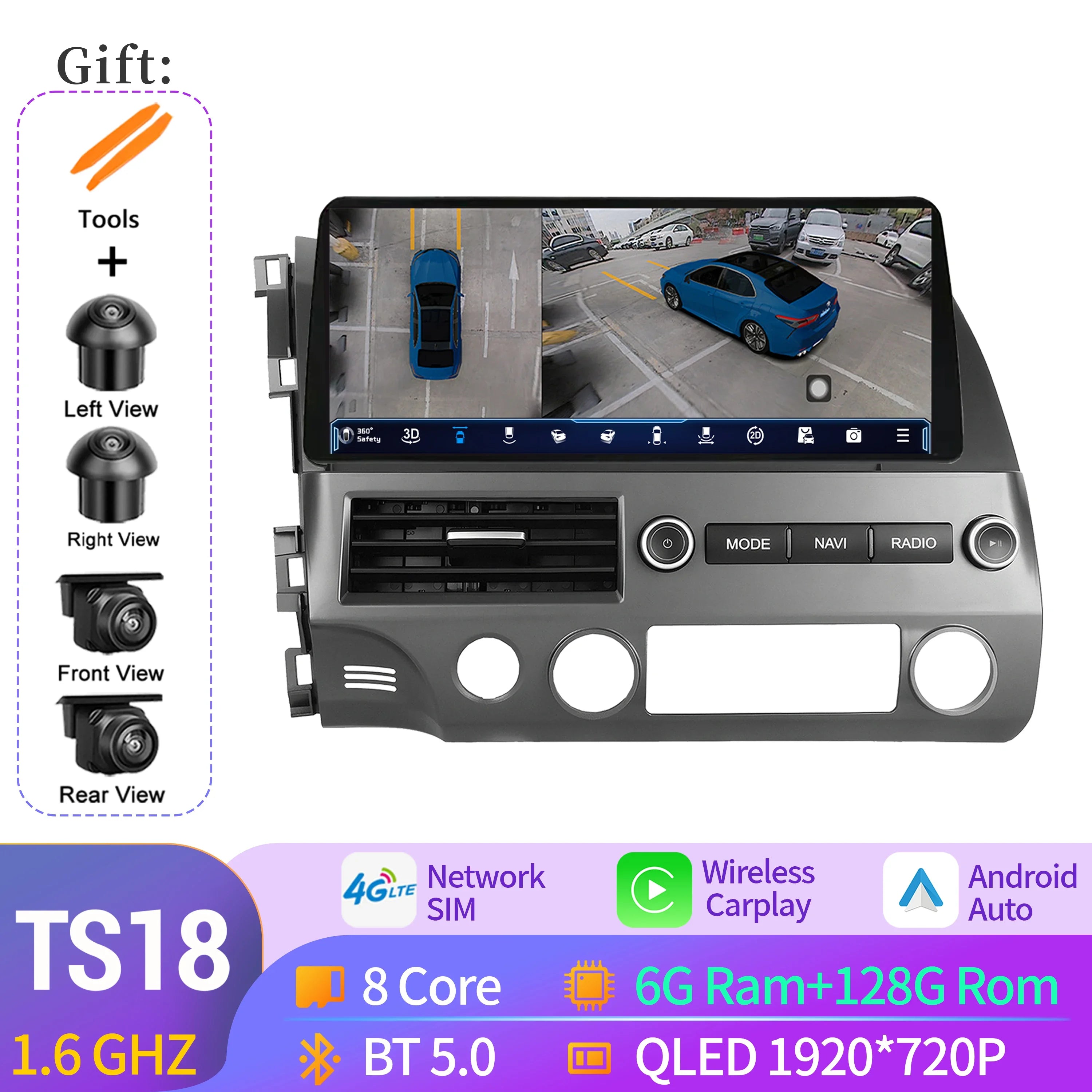 12.3" Android Radio — Honda Civic, CarPlay