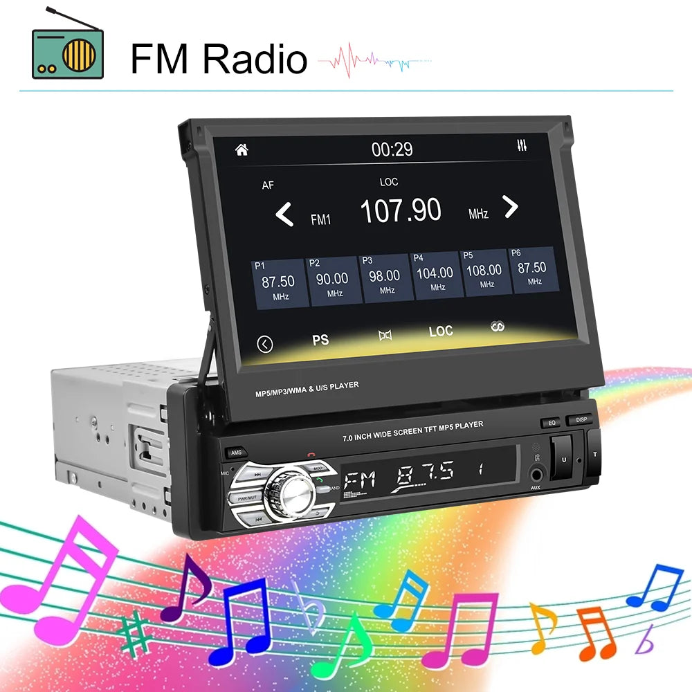 Podofo 1Din — Retractable Screen, CarPlay, Android Auto