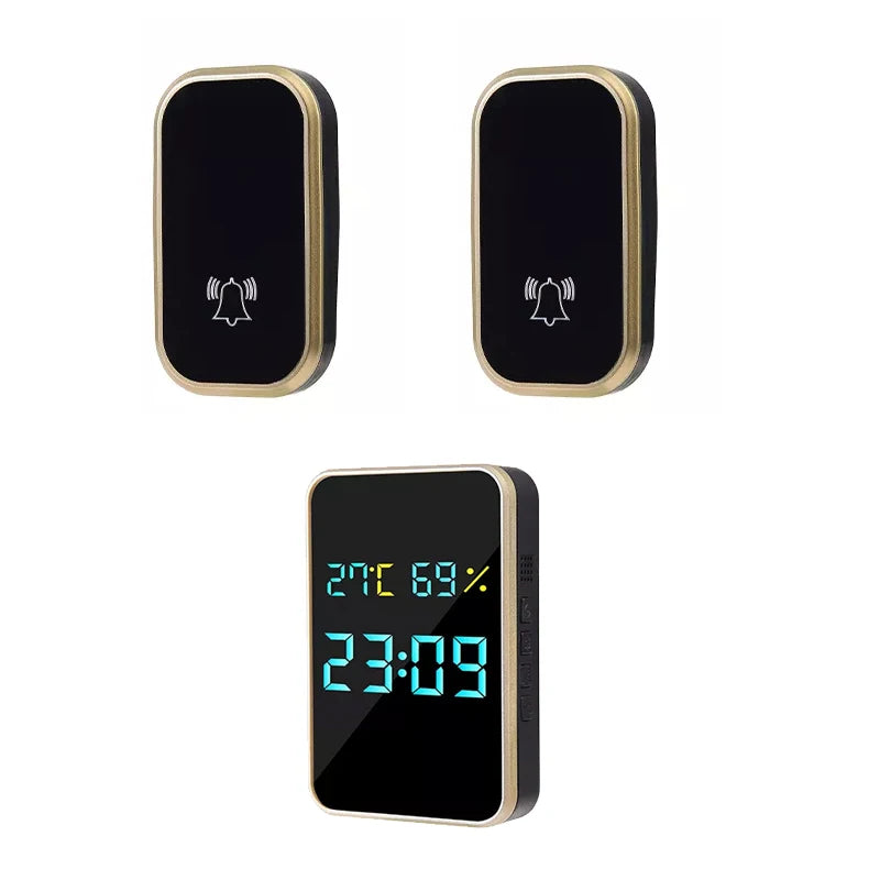 Sonnette Sans Fil Sans Batterie Sonnette Auto-alimentée Affichage Température Humidité Heure 433mhz Maison Extérieur Carillon de Bienvenue
