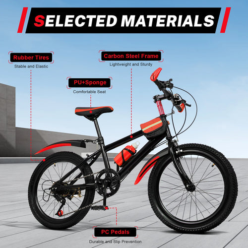 20 Inch Kids Bike Children Bicycle for Boys Girls Ages 8-12 Years Old, MTB Mountain Bike 7 Speed City Bike, GREEB/RED — available at Teckeleck
