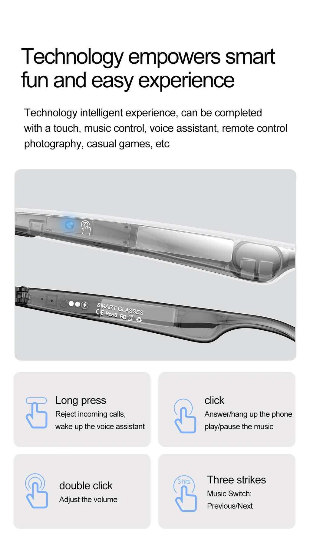 LIGE Smart Glasses – Kabelloses Bluetooth, integriertes Mikrofon, Touch-Steuerung & Übersetzung
