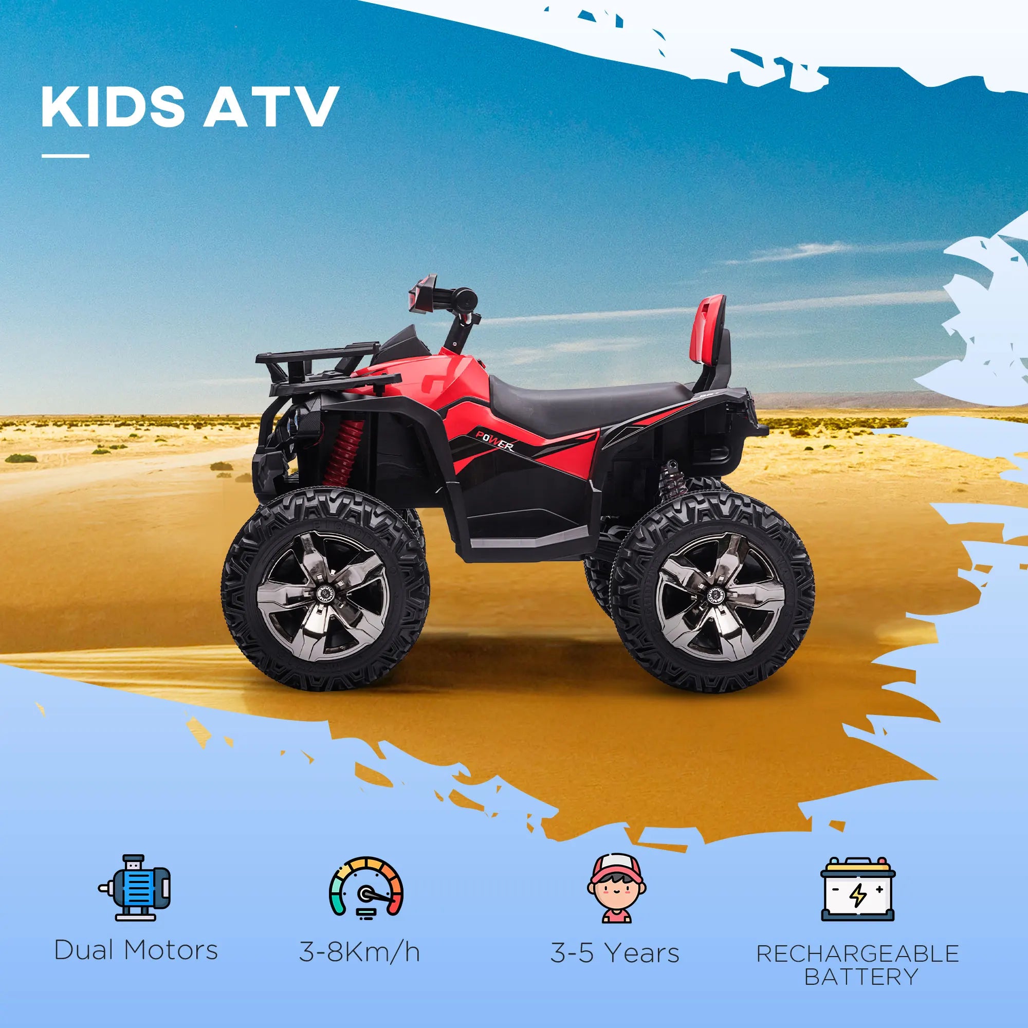 HOMCOM 12V Quad Bike ATV with LED Lights, Music, for Kids