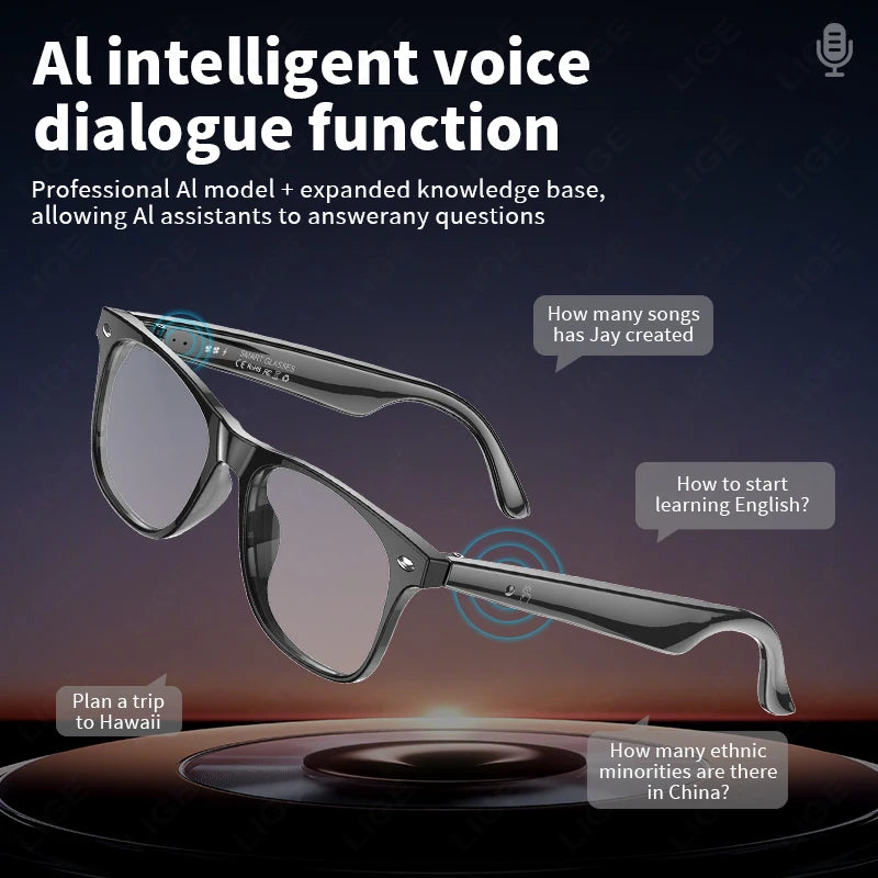 LIGE Smart Glasses – Kabelloses Bluetooth, integriertes Mikrofon, Touch-Steuerung & Übersetzung