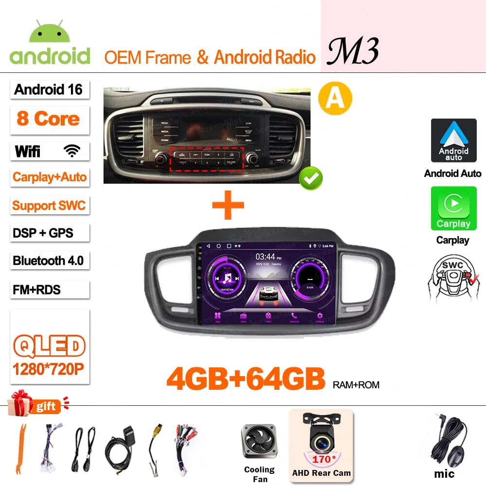 Android 16 Car Radio — Compatible with Kia Sorento | DSP | GPS