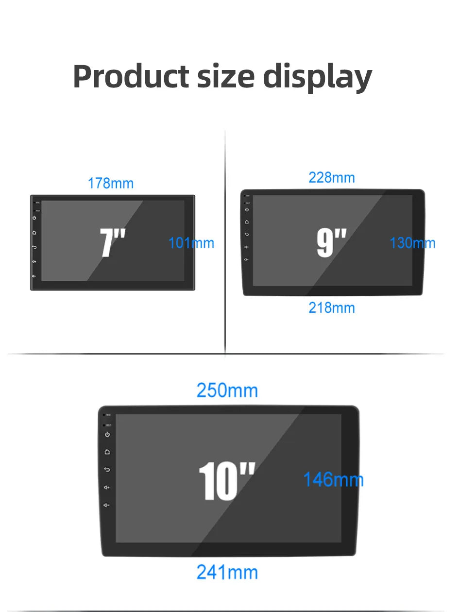 2-DIN Android Autoradio — 7/9/10", CarPlay, Android Auto, GPS, 4G, 8-Kern, 4GB+64GB